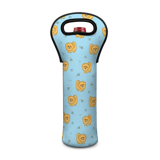 Cartoon Pomeranian Pattern Print Single Neoprene Wine Tote