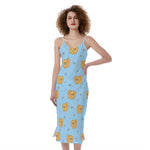 Cartoon Pomeranian Pattern Print Slim Fit Midi Cami Dress
