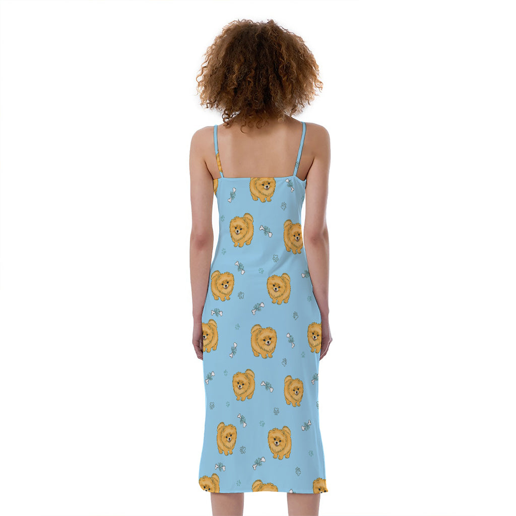 Cartoon Pomeranian Pattern Print Slim Fit Midi Cami Dress