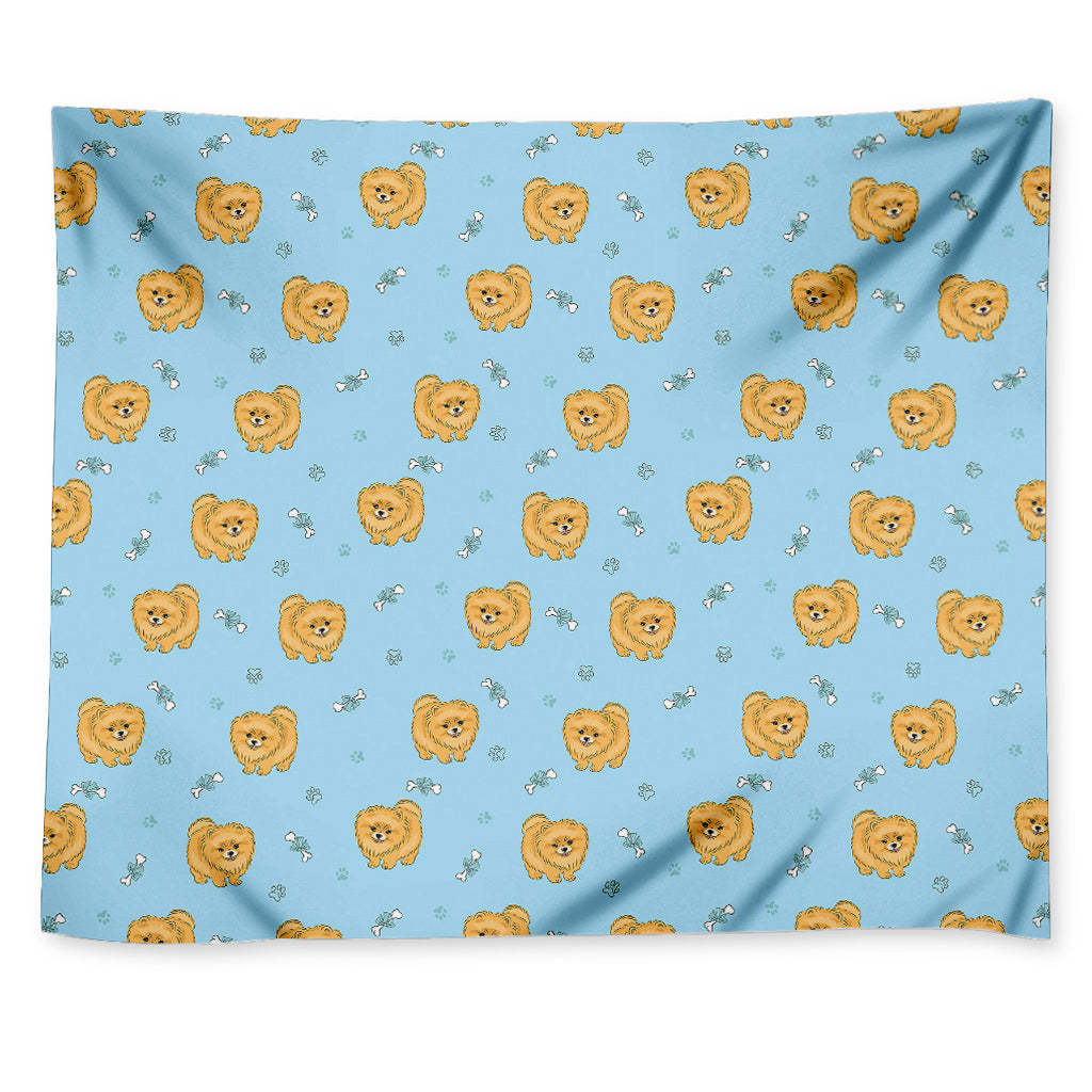 Cartoon Pomeranian Pattern Print Tapestry