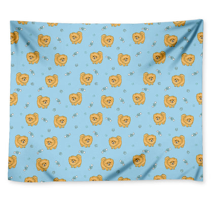 Cartoon Pomeranian Pattern Print Tapestry