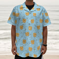 Cartoon Pomeranian Pattern Print Textured Short Sleeve Shirt