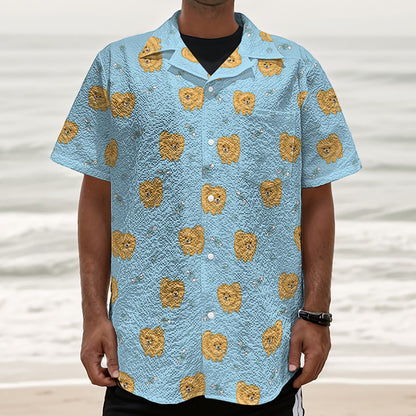 Cartoon Pomeranian Pattern Print Textured Short Sleeve Shirt