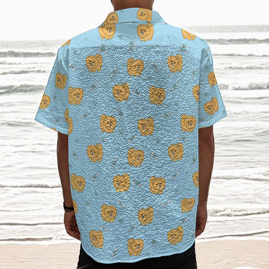 Cartoon Pomeranian Pattern Print Textured Short Sleeve Shirt