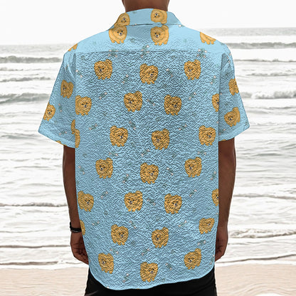 Cartoon Pomeranian Pattern Print Textured Short Sleeve Shirt