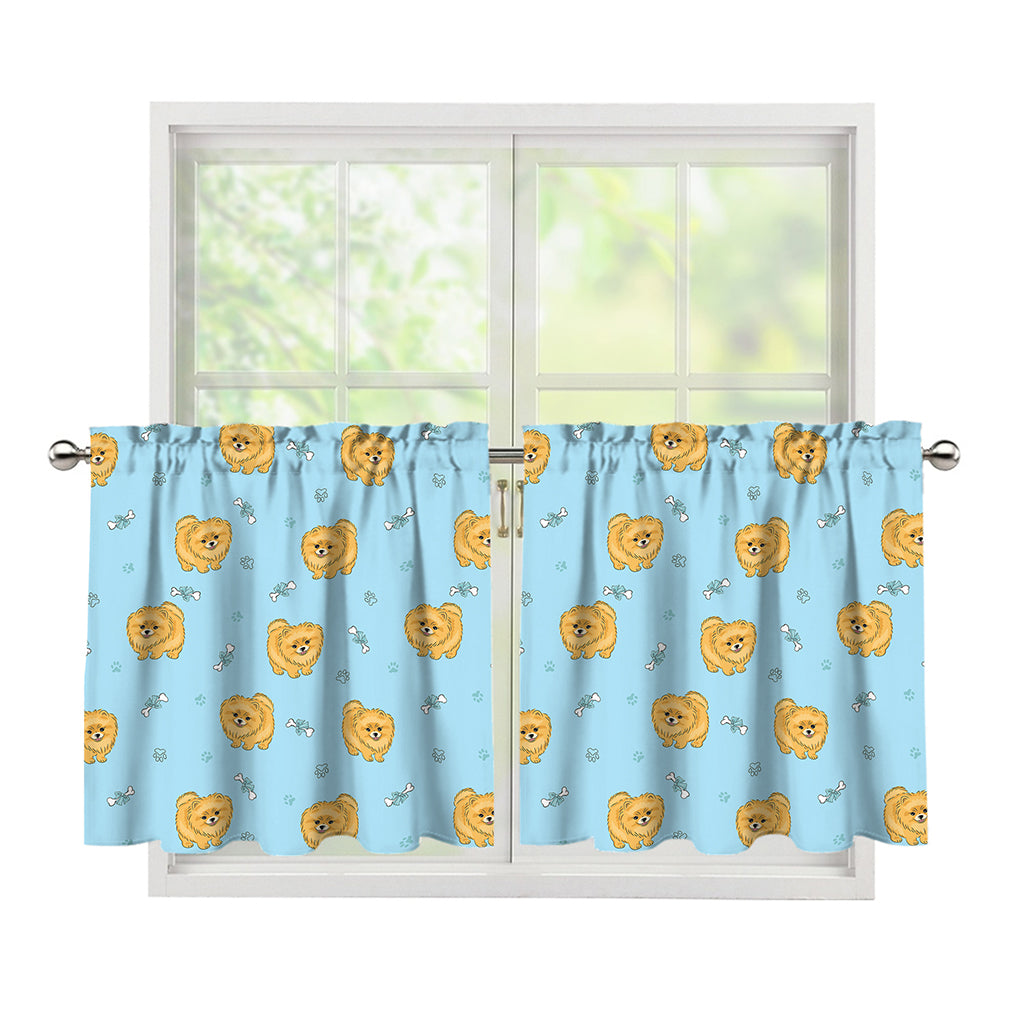 Cartoon Pomeranian Pattern Print Tier Curtains