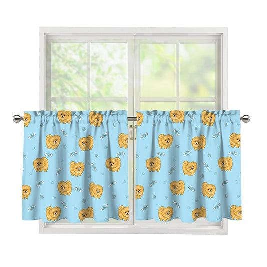 Cartoon Pomeranian Pattern Print Tier Curtains