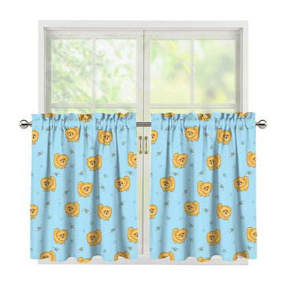 Cartoon Pomeranian Pattern Print Tier Curtains