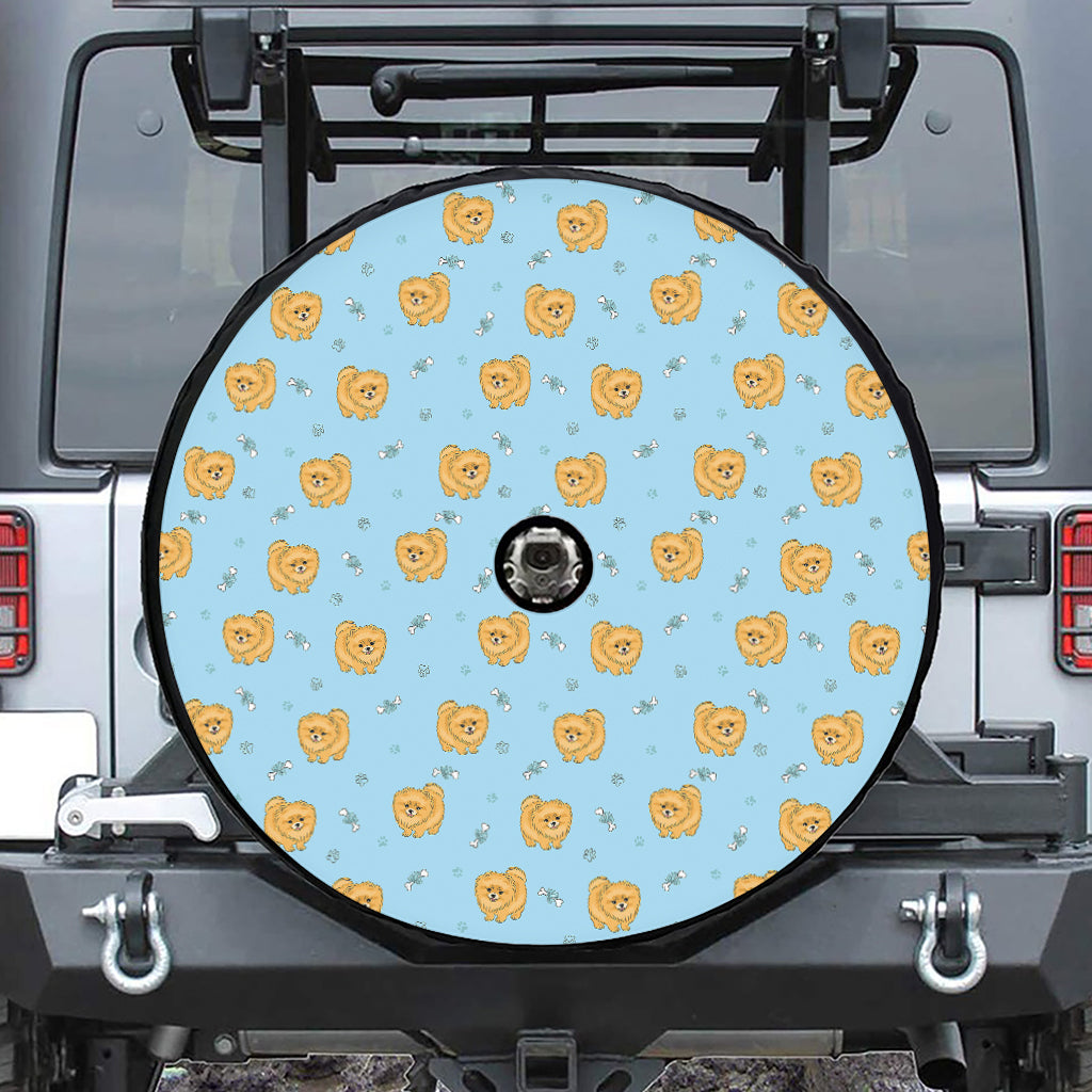 Cartoon Pomeranian Pattern Print Tire Cover With Camera Hole