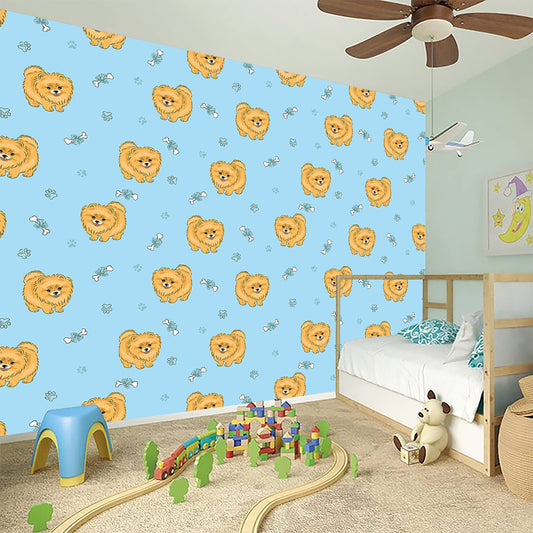 Cartoon Pomeranian Pattern Print Wall Sticker