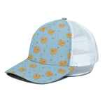 Cartoon Pomeranian Pattern Print White Mesh Trucker Cap
