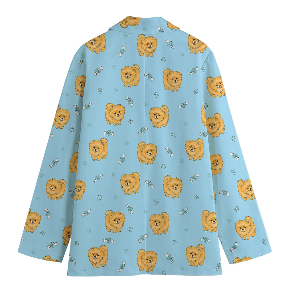 Cartoon Pomeranian Pattern Print Women's Blazer