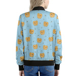 Cartoon Pomeranian Pattern Print Women's Bomber Jacket