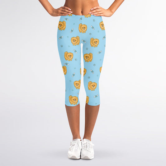 Cartoon Pomeranian Pattern Print Women's Capri Leggings
