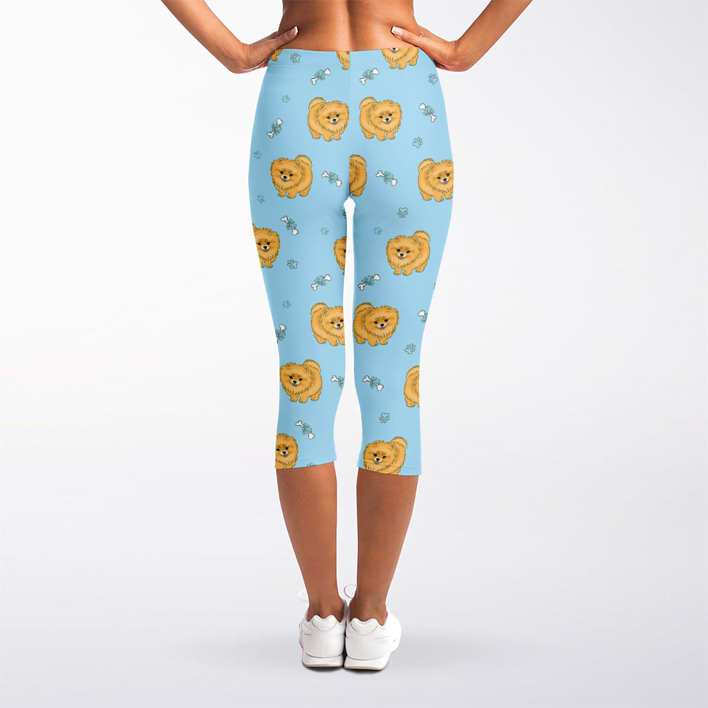 Cartoon Pomeranian Pattern Print Women's Capri Leggings