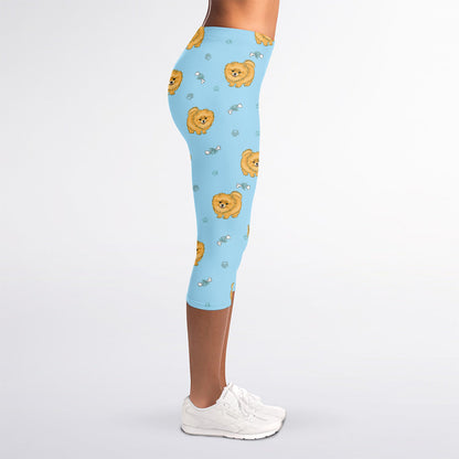 Cartoon Pomeranian Pattern Print Women's Capri Leggings
