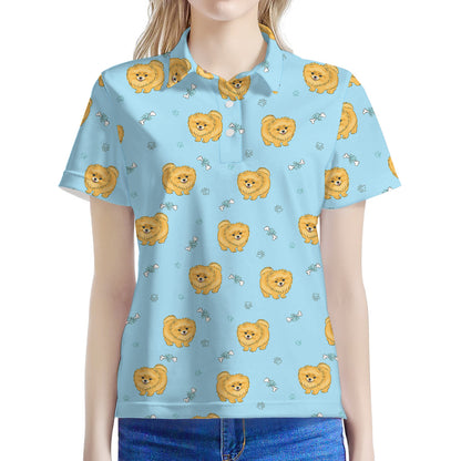 Cartoon Pomeranian Pattern Print Women's Polo Shirt