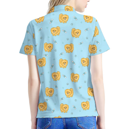 Cartoon Pomeranian Pattern Print Women's Polo Shirt