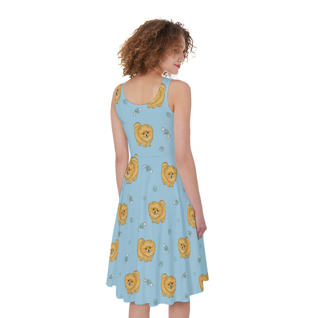 Cartoon Pomeranian Pattern Print Women's Sleeveless Dress