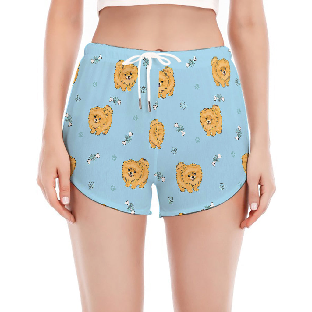 Cartoon Pomeranian Pattern Print Women's Split Running Shorts