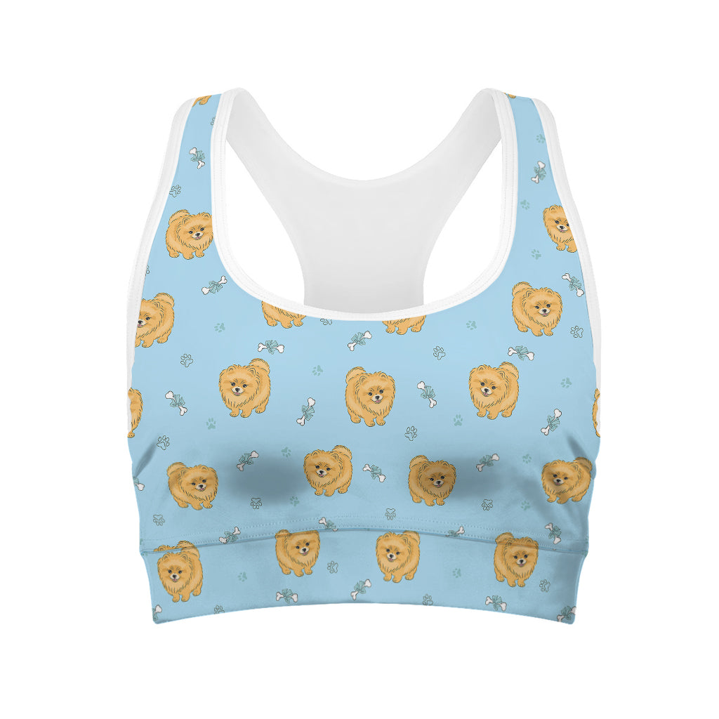 Cartoon Pomeranian Pattern Print Women's Sports Bra