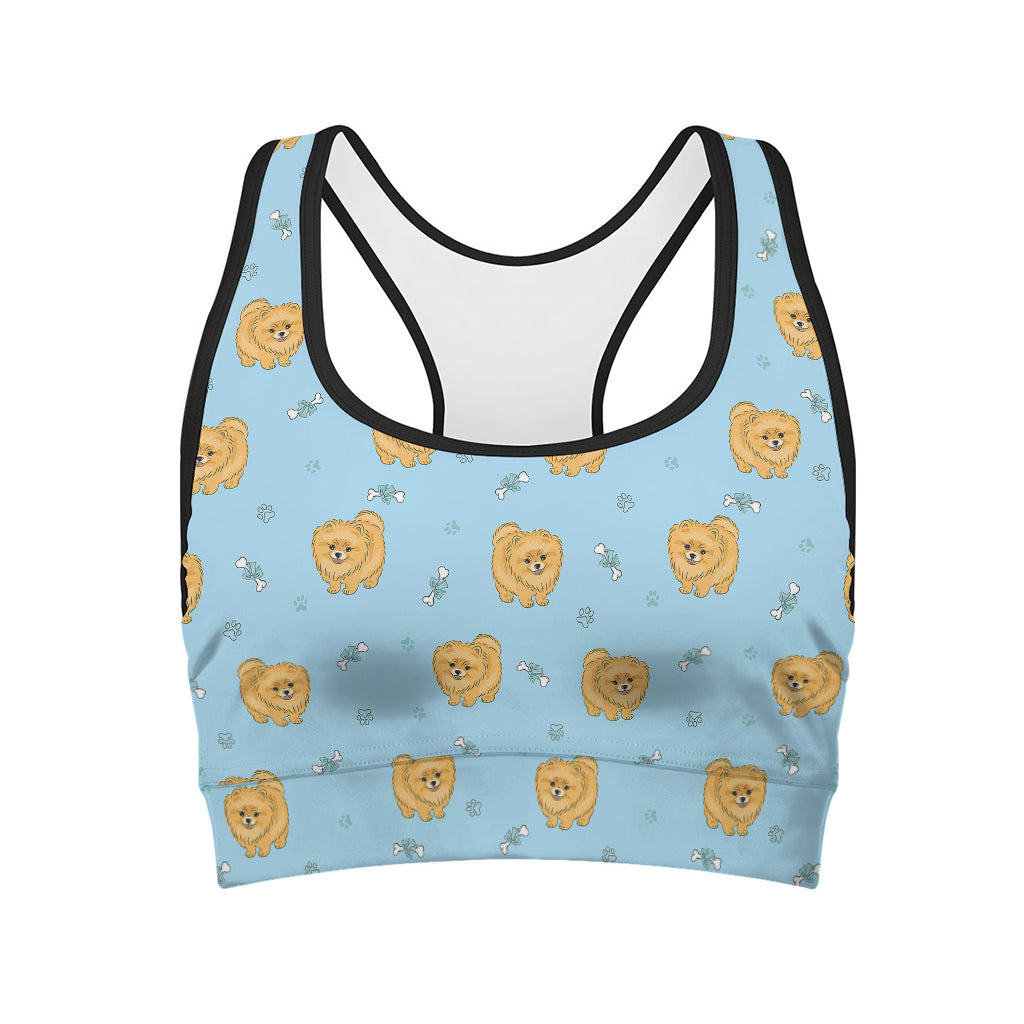 Cartoon Pomeranian Pattern Print Women's Sports Bra