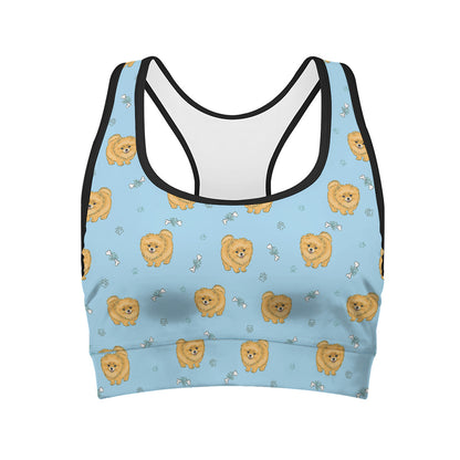 Cartoon Pomeranian Pattern Print Women's Sports Bra
