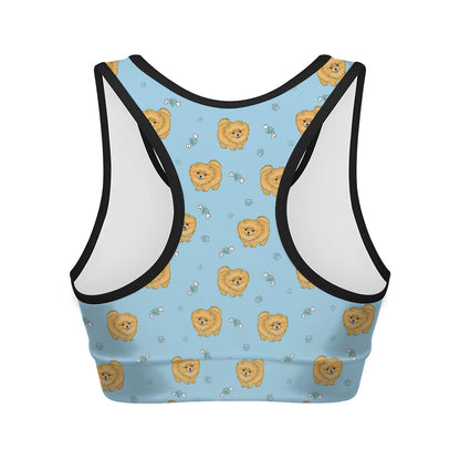 Cartoon Pomeranian Pattern Print Women's Sports Bra