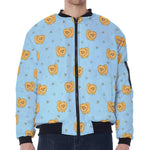 Cartoon Pomeranian Pattern Print Zip Sleeve Bomber Jacket