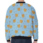 Cartoon Pomeranian Pattern Print Zip Sleeve Bomber Jacket