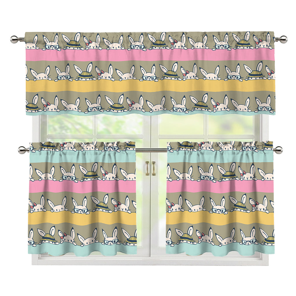 Cartoon Rabbit Pattern Print 3 Piece Kitchen Curtains