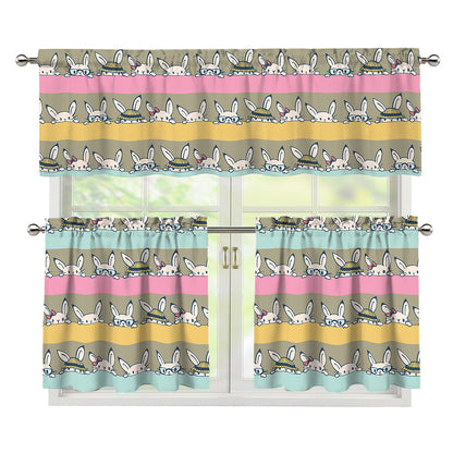 Cartoon Rabbit Pattern Print 3 Piece Kitchen Curtains