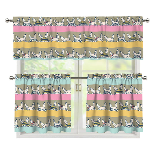 Cartoon Rabbit Pattern Print 3 Piece Kitchen Curtains