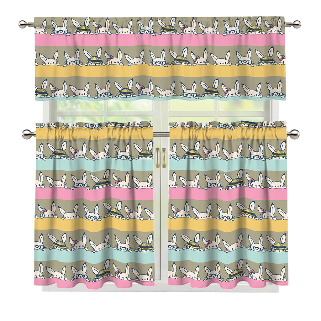 Cartoon Rabbit Pattern Print 3 Piece Kitchen Curtains