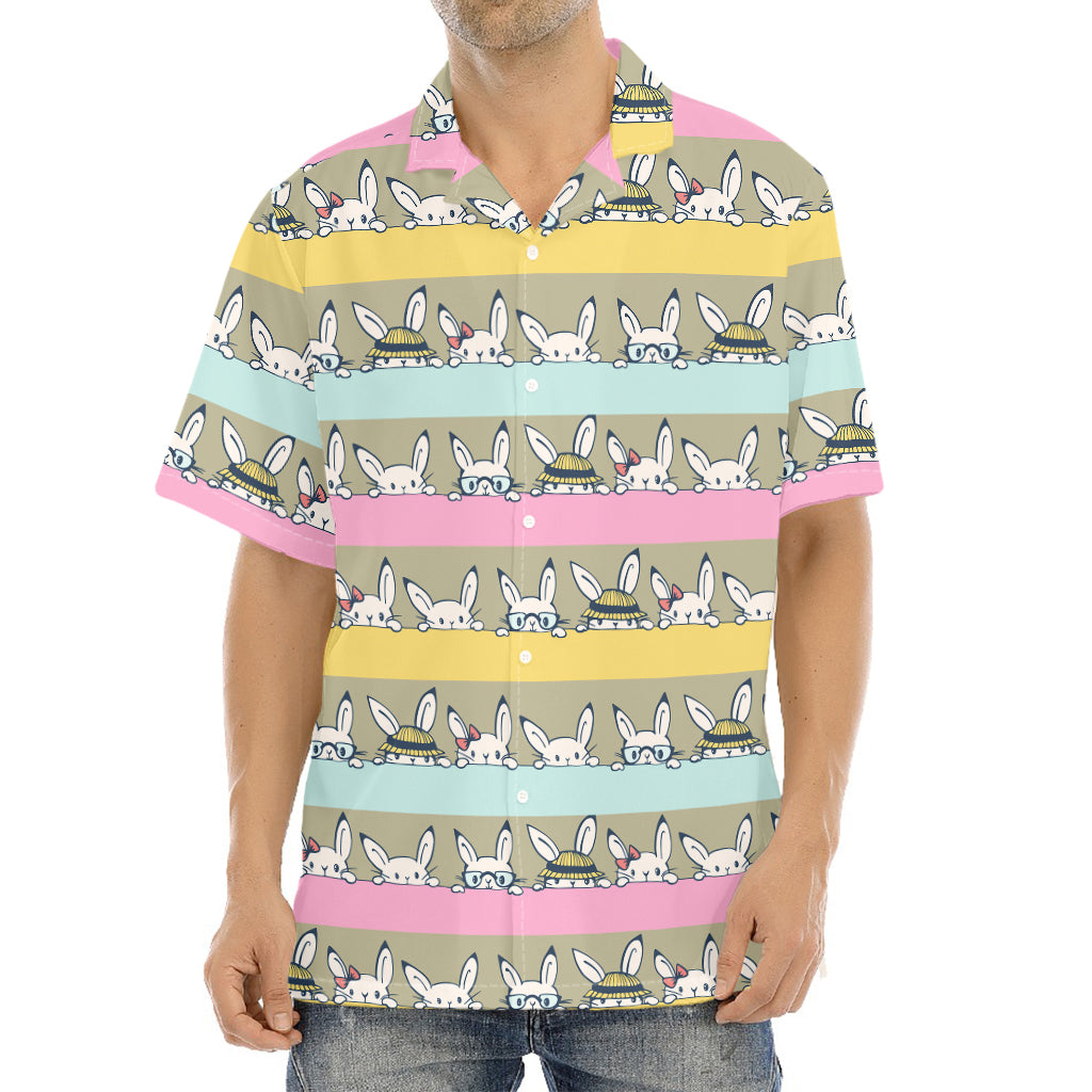Cartoon Rabbit Pattern Print Aloha Shirt