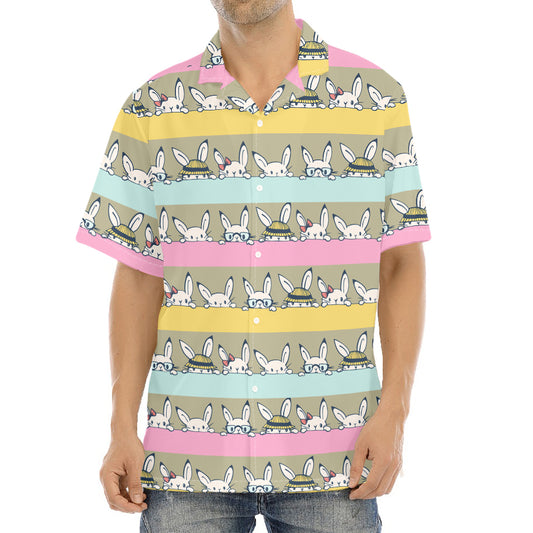 Cartoon Rabbit Pattern Print Aloha Shirt