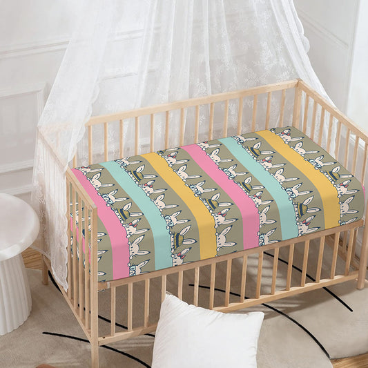 Cartoon Rabbit Pattern Print Baby Crib Sheet