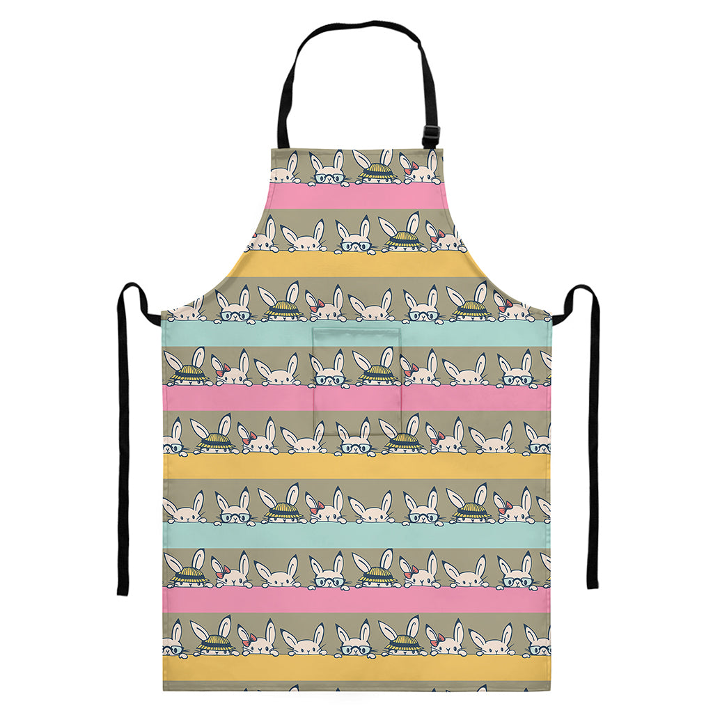 Cartoon Rabbit Pattern Print Bib Apron With Pocket