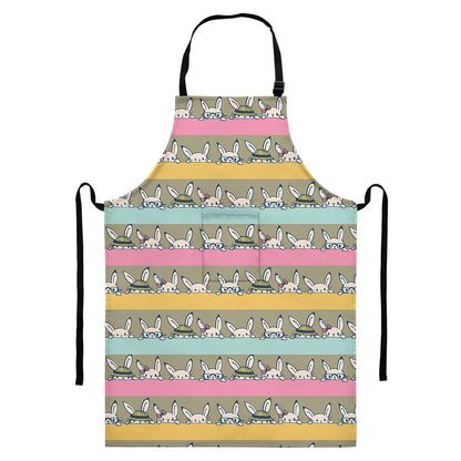 Cartoon Rabbit Pattern Print Bib Apron With Pocket