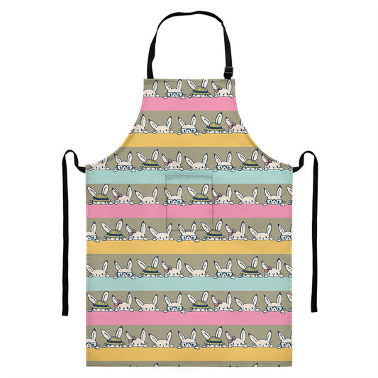 Cartoon Rabbit Pattern Print Bib Apron With Pocket
