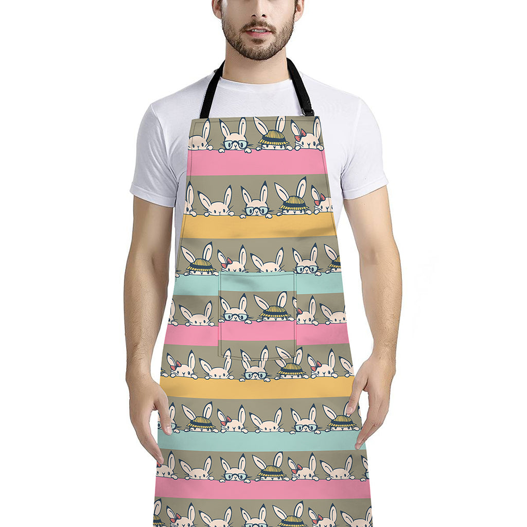 Cartoon Rabbit Pattern Print Bib Apron With Pocket