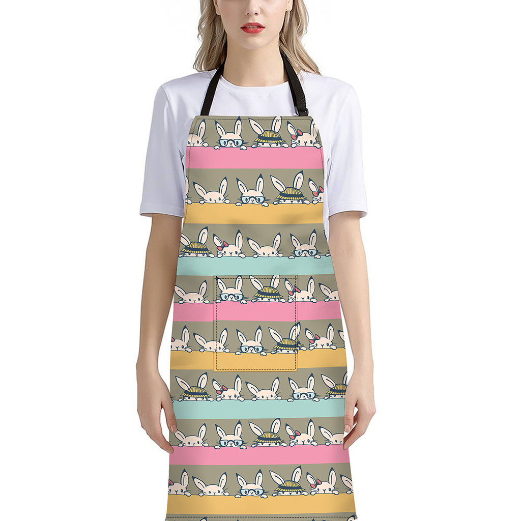 Cartoon Rabbit Pattern Print Bib Apron With Pocket