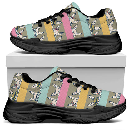 Cartoon Rabbit Pattern Print Black Chunky Shoes