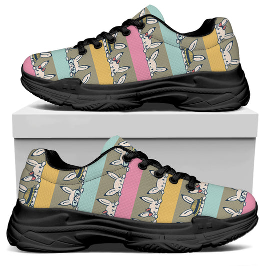 Cartoon Rabbit Pattern Print Black Chunky Shoes