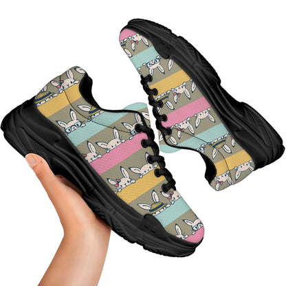 Cartoon Rabbit Pattern Print Black Chunky Shoes
