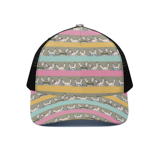 Cartoon Rabbit Pattern Print Black Mesh Trucker Cap
