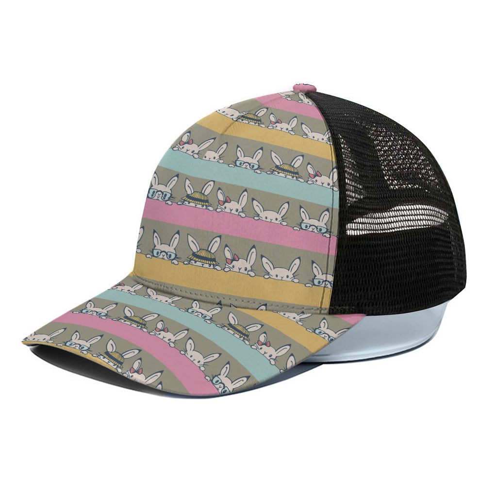 Cartoon Rabbit Pattern Print Black Mesh Trucker Cap