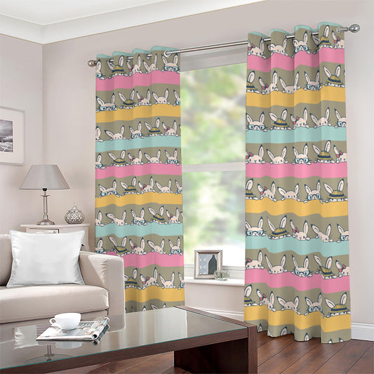 Cartoon Rabbit Pattern Print Blackout Grommet Curtains