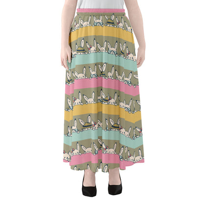Cartoon Rabbit Pattern Print Chiffon Maxi Skirt