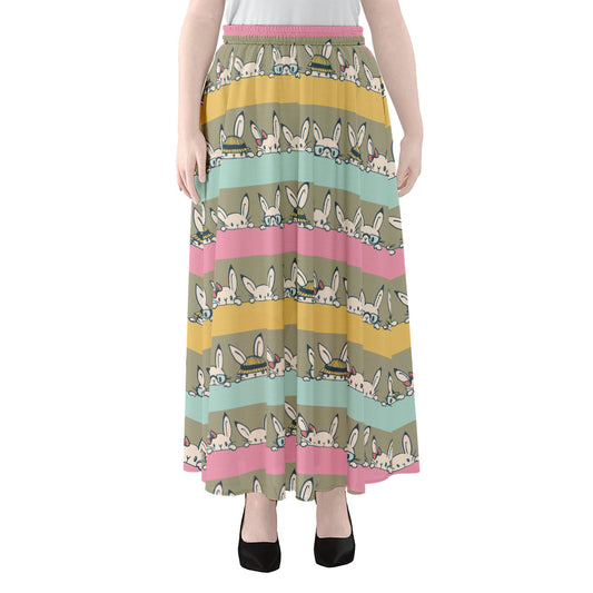 Cartoon Rabbit Pattern Print Chiffon Maxi Skirt